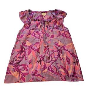 Ella Moss Silk Top Womens Medium Sleeveless Ruffle Floral Coquette Feminine Work